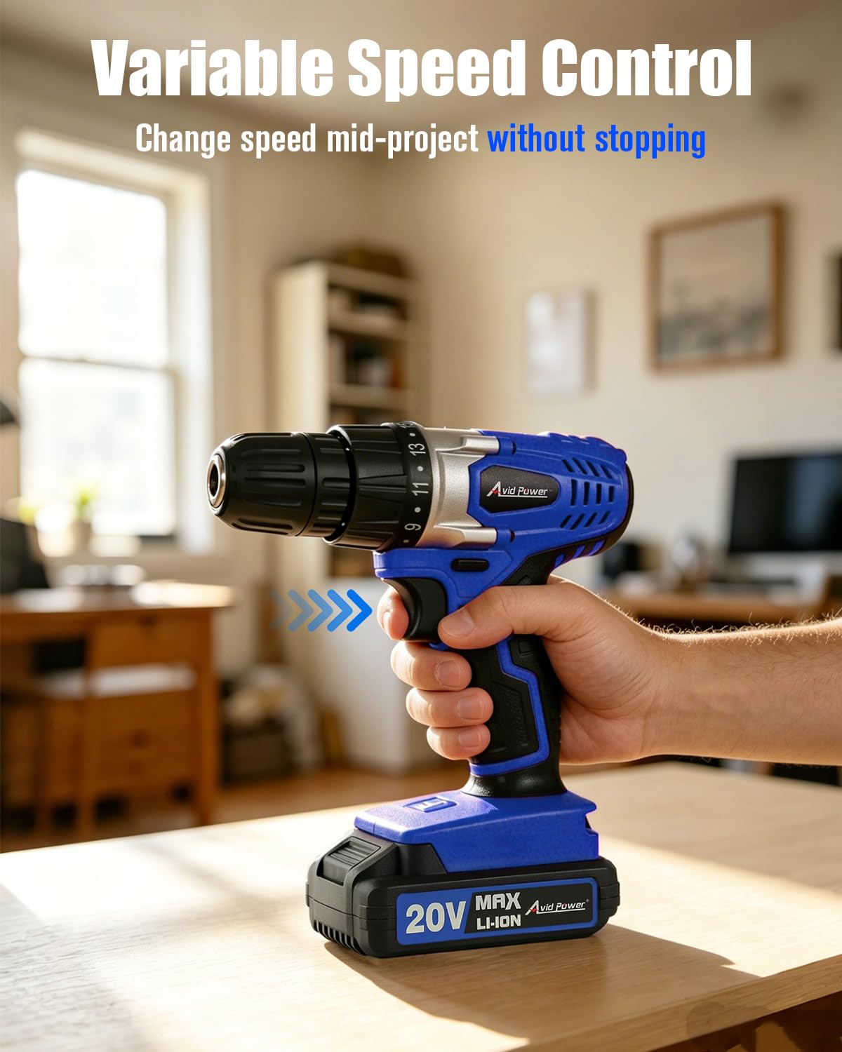 avid power 20v cordless electric drill set feature close up view | Sma