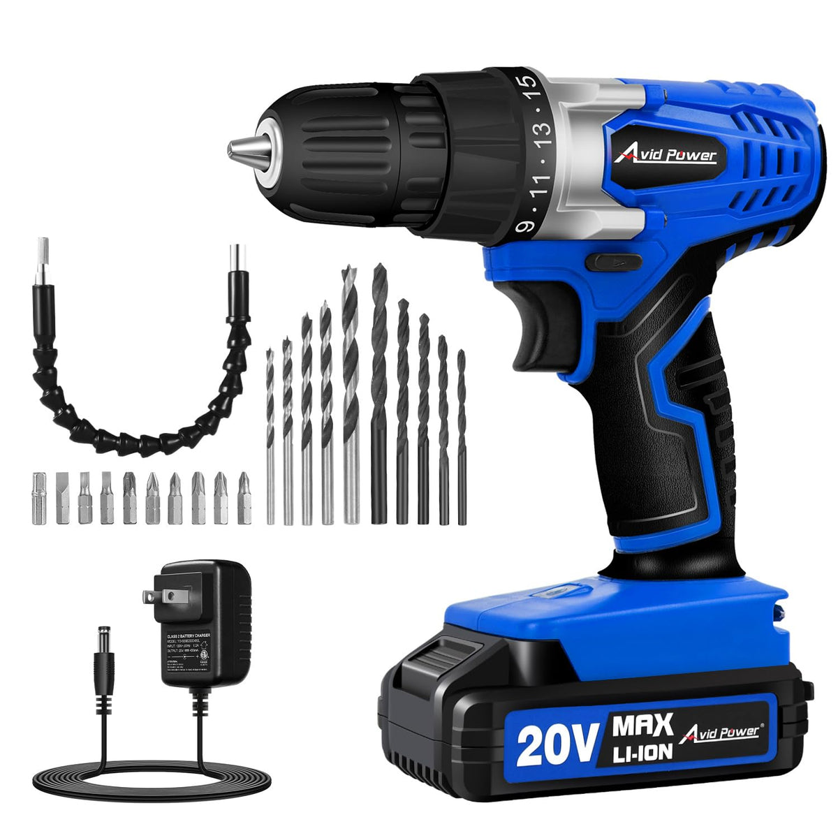 AVID POWER 20V Cordless Electric Drill Set front angle | Smaronics
