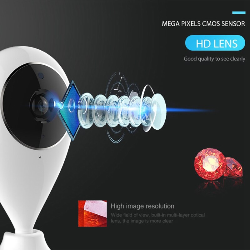 Smart Baby camera with lens and sensor illustration on a black background