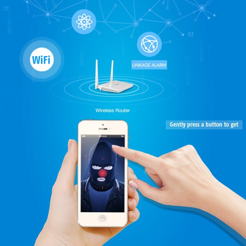 Smart home baby video camera  with smartphone app on blue background