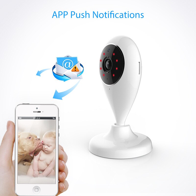 Smart home baby/pet  camera night vision with app push notifications on a white background