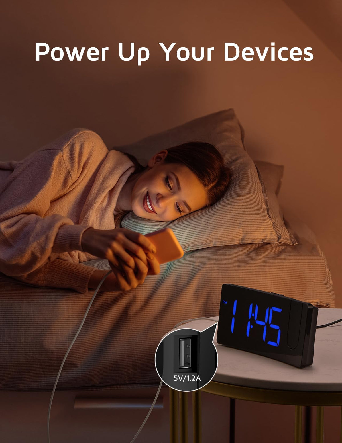 bedside digital alarm clock feature close up view | Smaronics