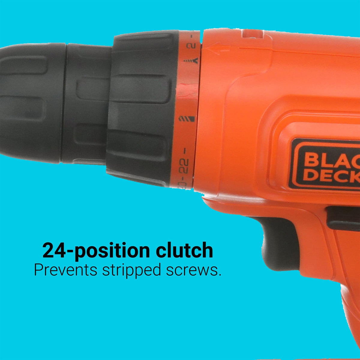 black decker 20v max cordless drill driver kit feature close up view |