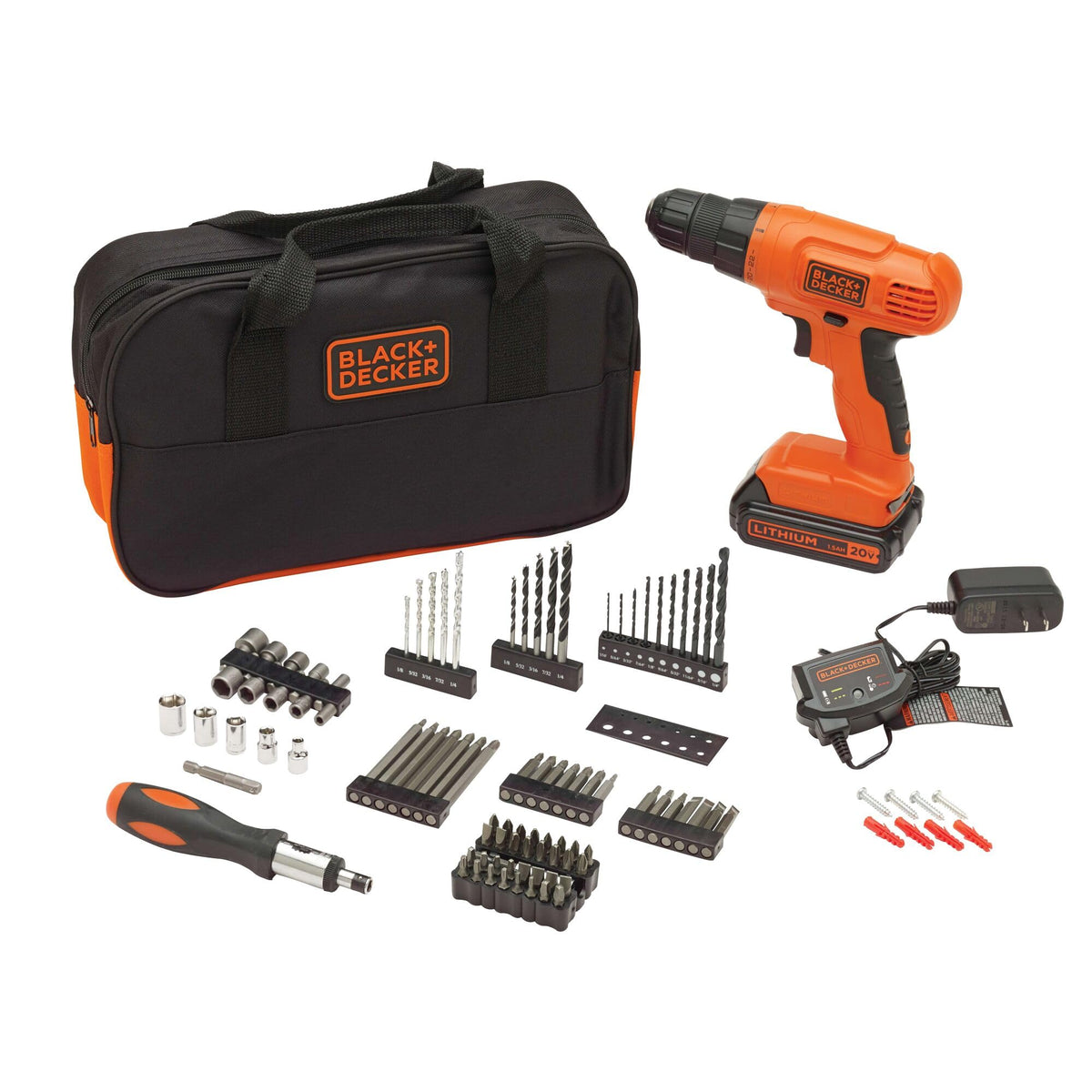 black decker 20v max cordless drill driver kit front angle product vie