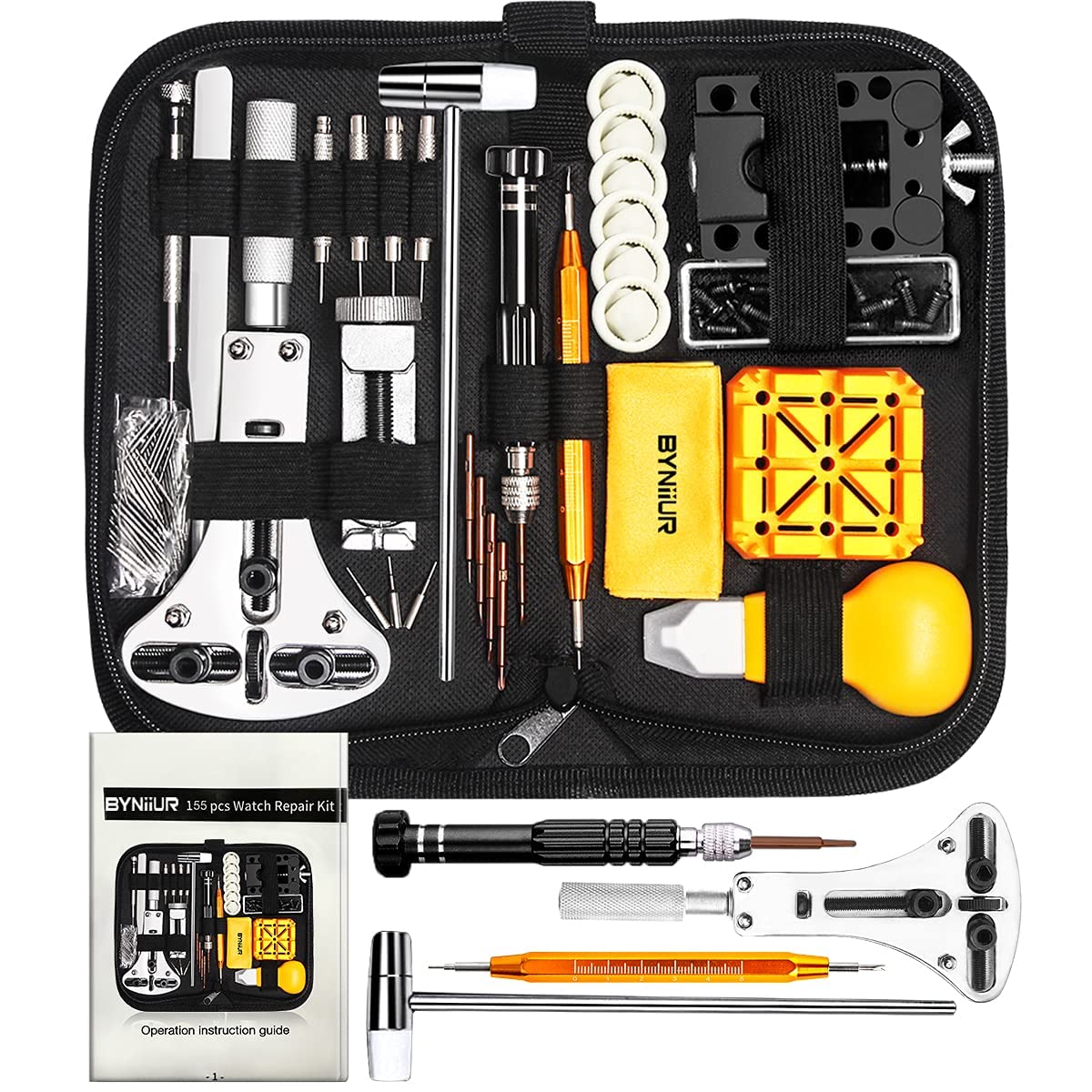BYNIIUR Watch Repair Kit with 155 PCS Tools front angle | Smaronics