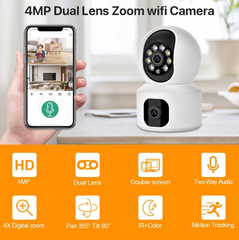 Indoor 2K HD Dual Screen WiFi Camera – Security PTZ Cam with AI Detection