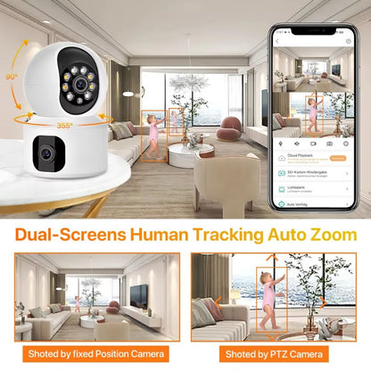 Indoor 2K HD Dual Screen WiFi Camera – Security PTZ Cam with AI Detection