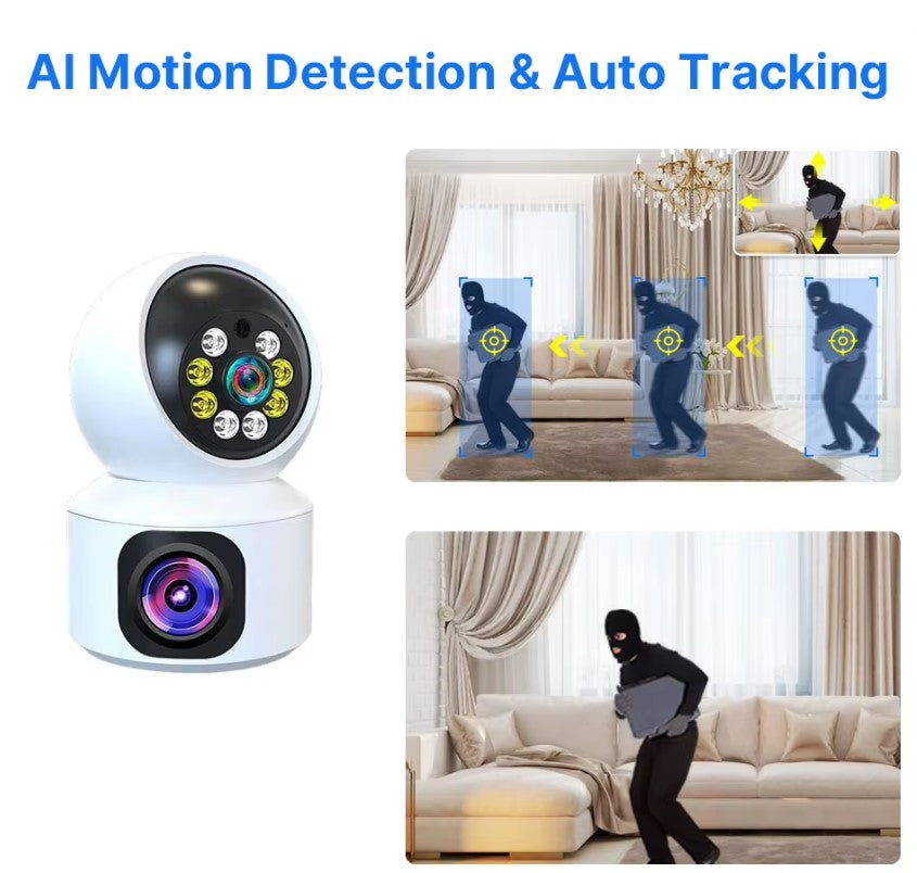 Indoor 2K HD Dual Screen WiFi Camera – Security PTZ Cam with AI Detection