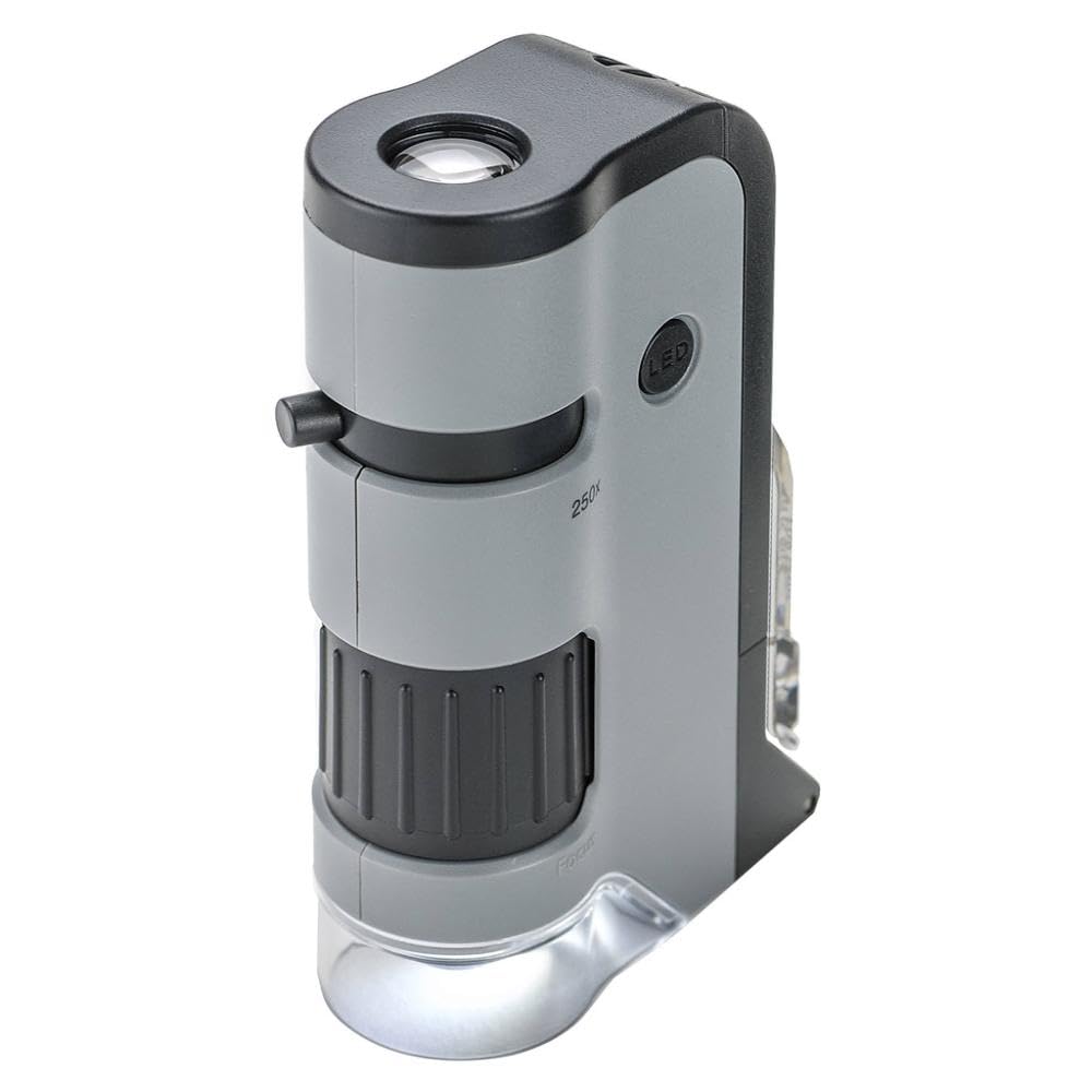 carson microflip 100x 250x led uv pocket microscope front angle produc