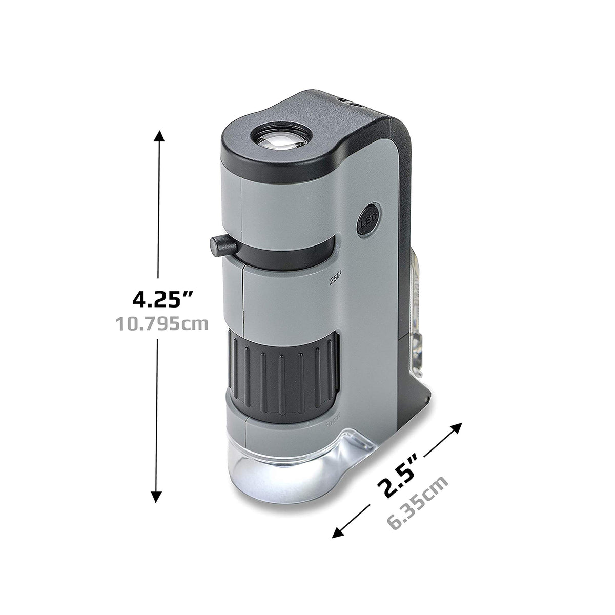 carson microflip 100x 250x led uv pocket microscope side profile produ