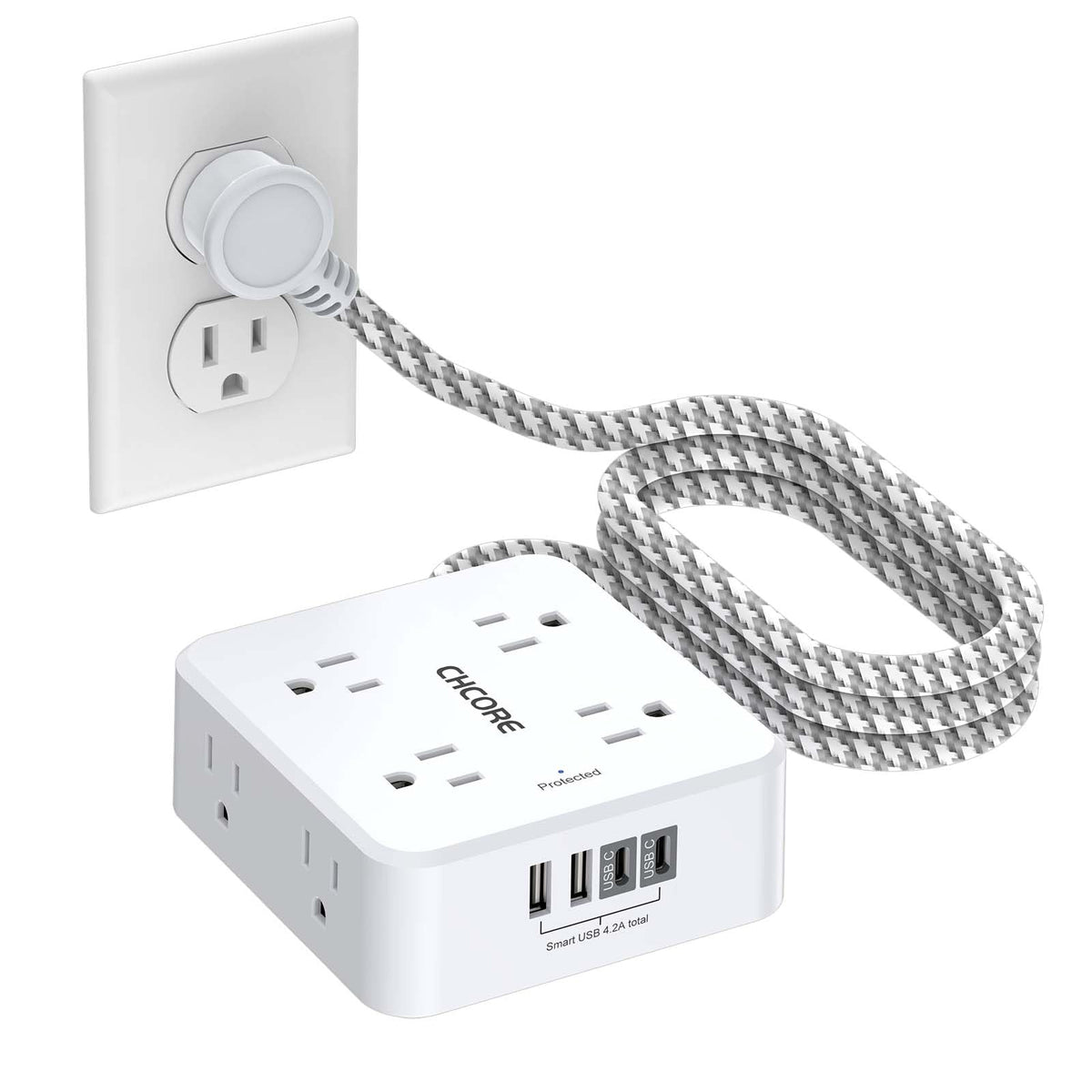 CHCORE Surge Protector Power Strip front angle | Smaronics