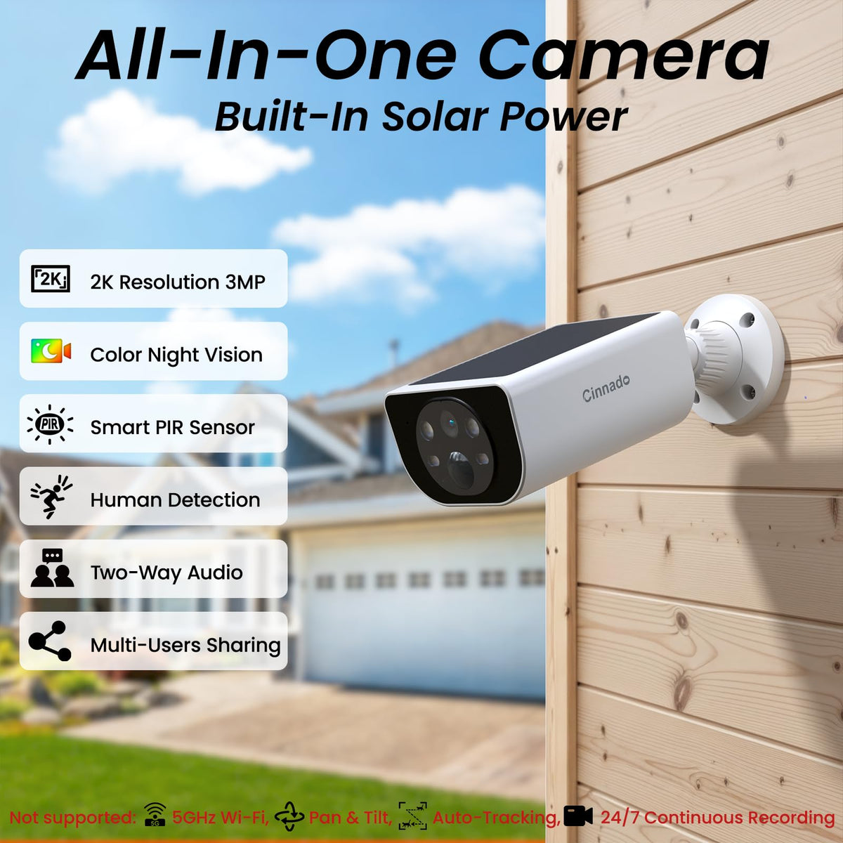 cinnado security cameras wireless outdoor integrated solar panel rear