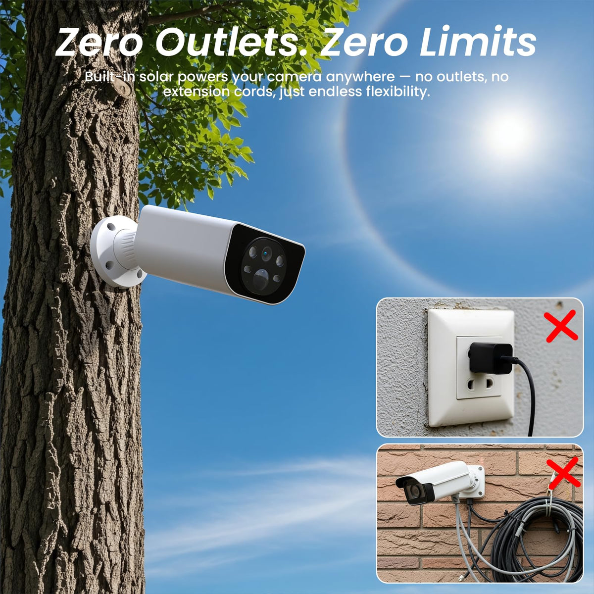 cinnado security cameras wireless outdoor integrated solar panel side