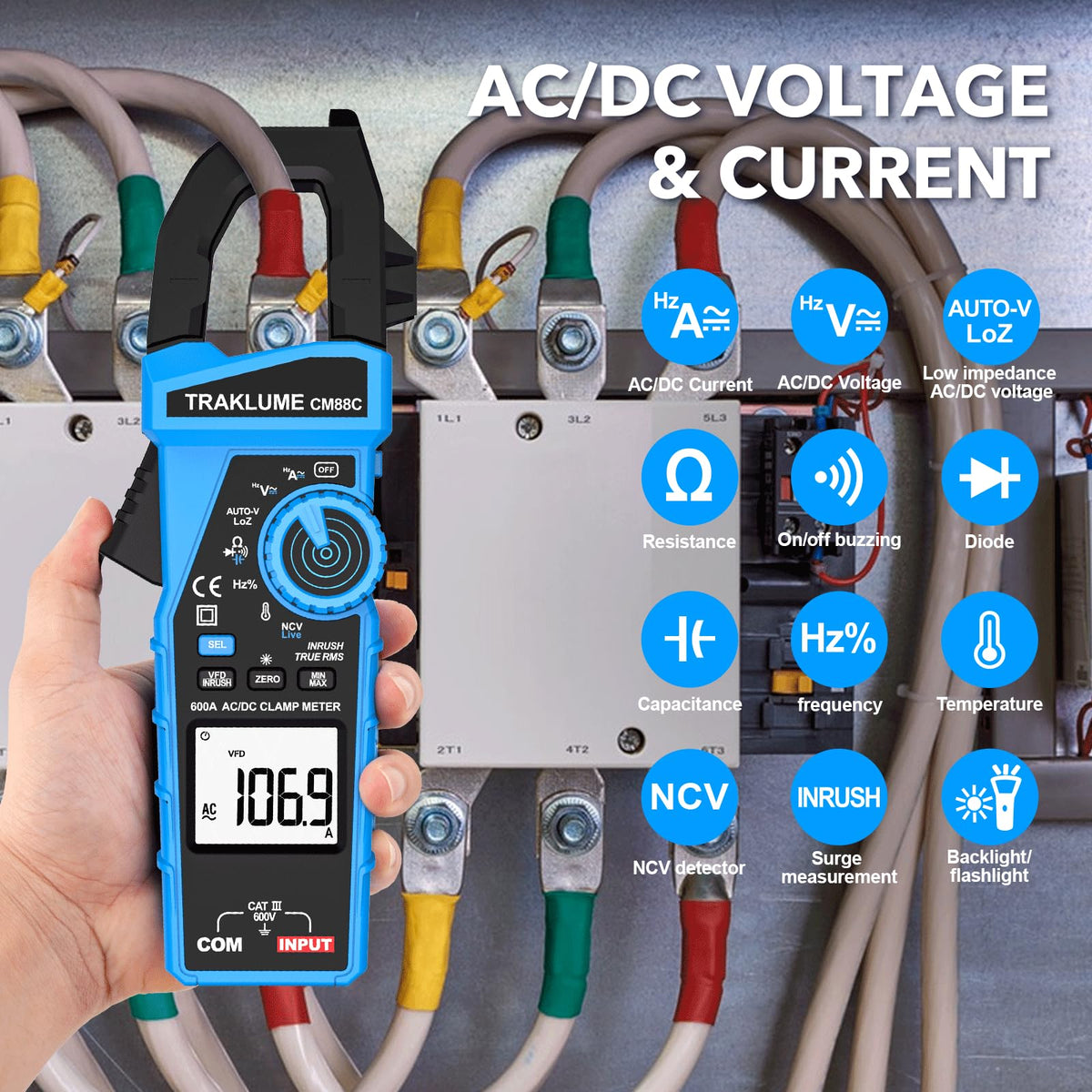 Clamp Meter Multimeter 600A AC/DC rear design | Smaronics