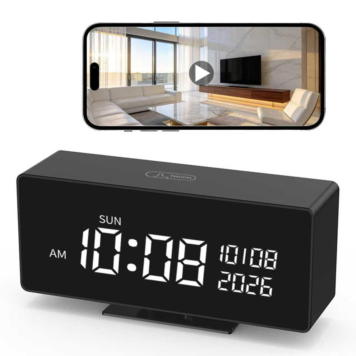 Clock Camera with Night Vision and Bluetooth front angle | Smaronics
