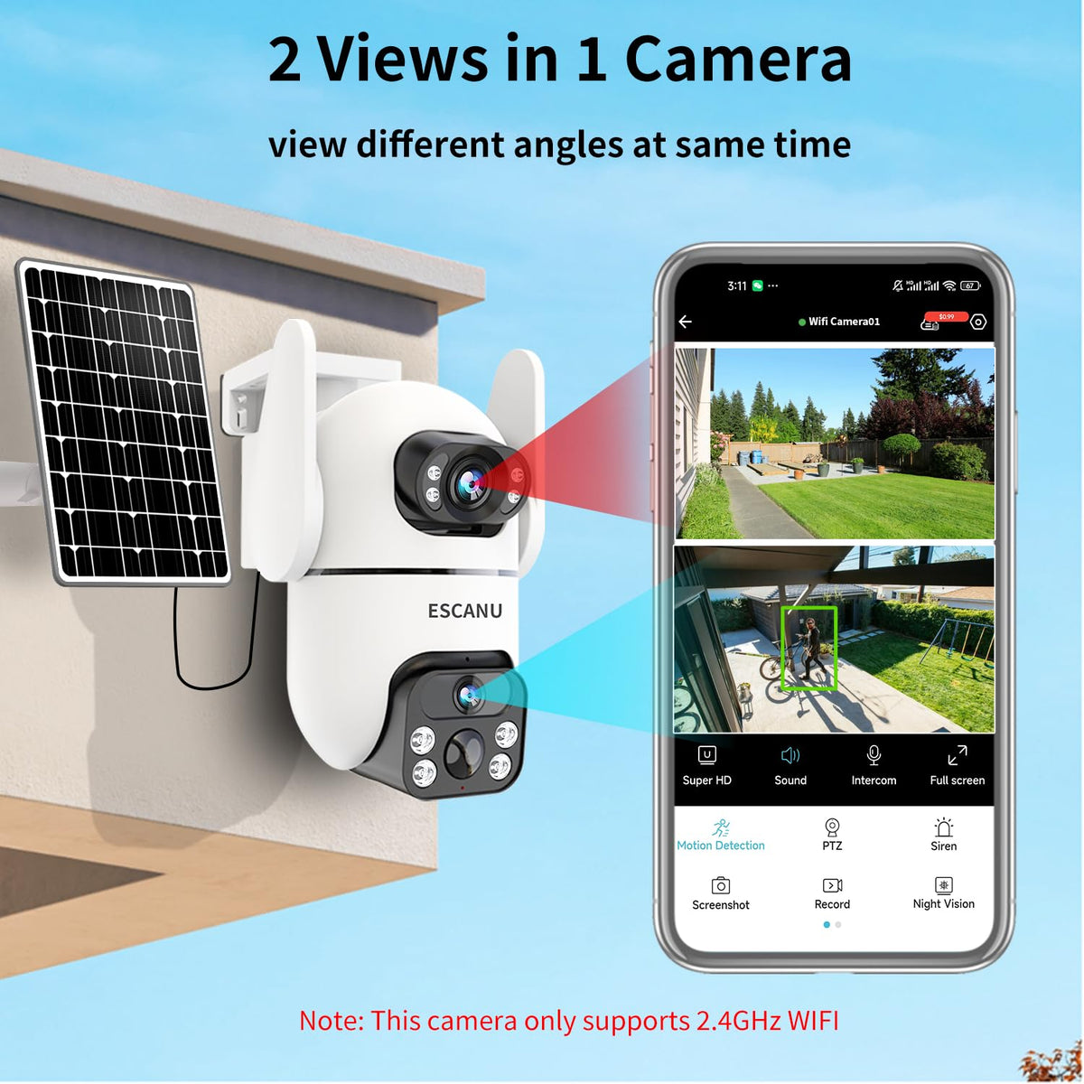 Dual Lens Security Camera 2K Ultra HD side profile | Smaronics