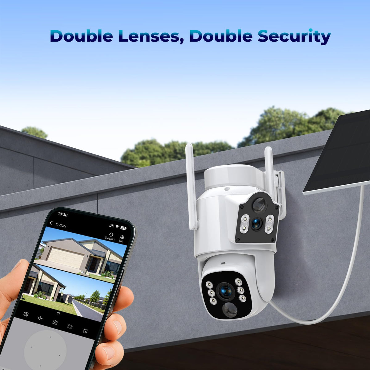 Dual-Lens Solar Security Camera rear design | Smaronics