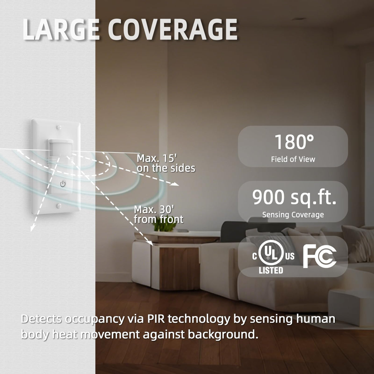 ECOELER Motion Sensor Light Switch feature close up view | Smaronics
