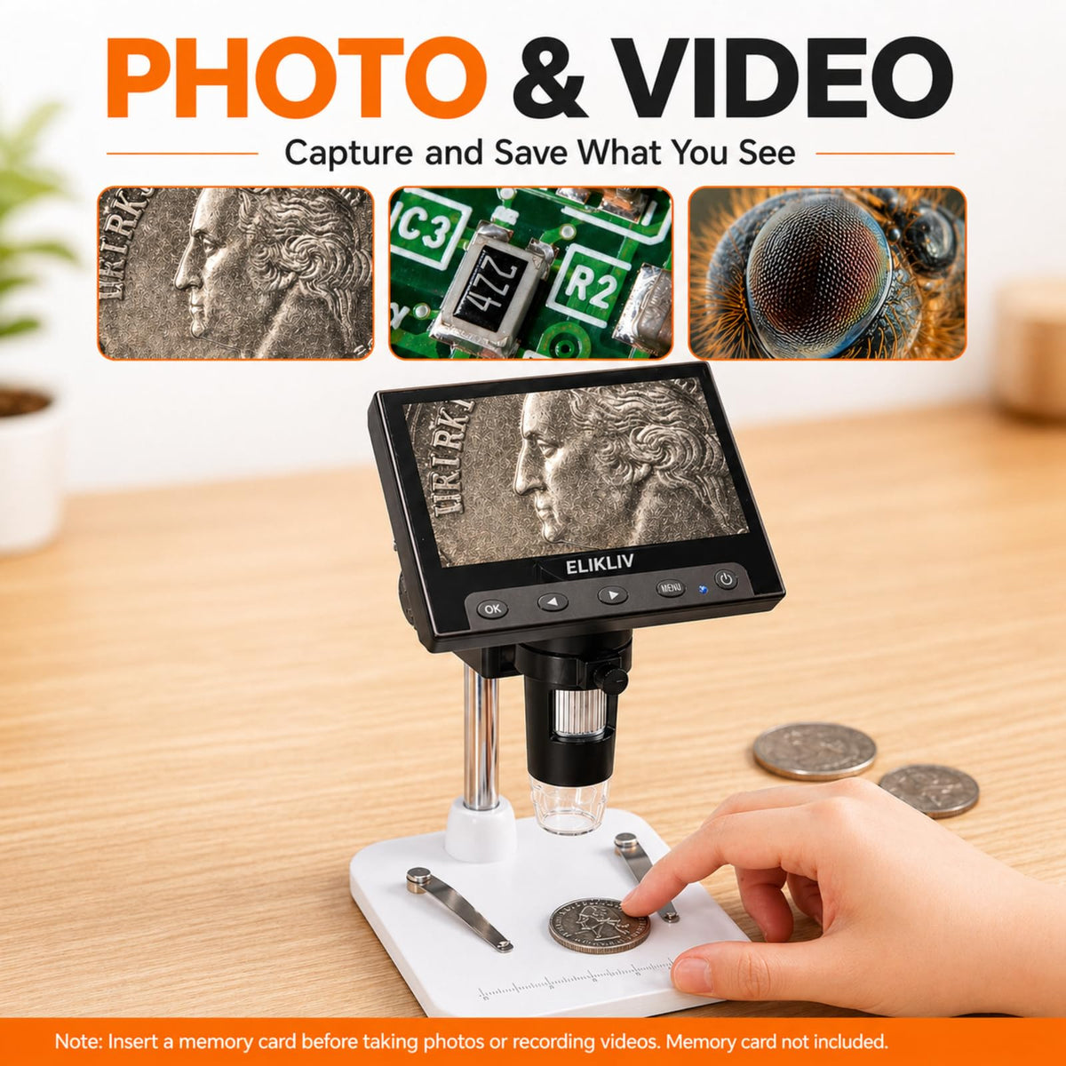 elikliv digital coin microscope 1000x feature close up view | Smaronic