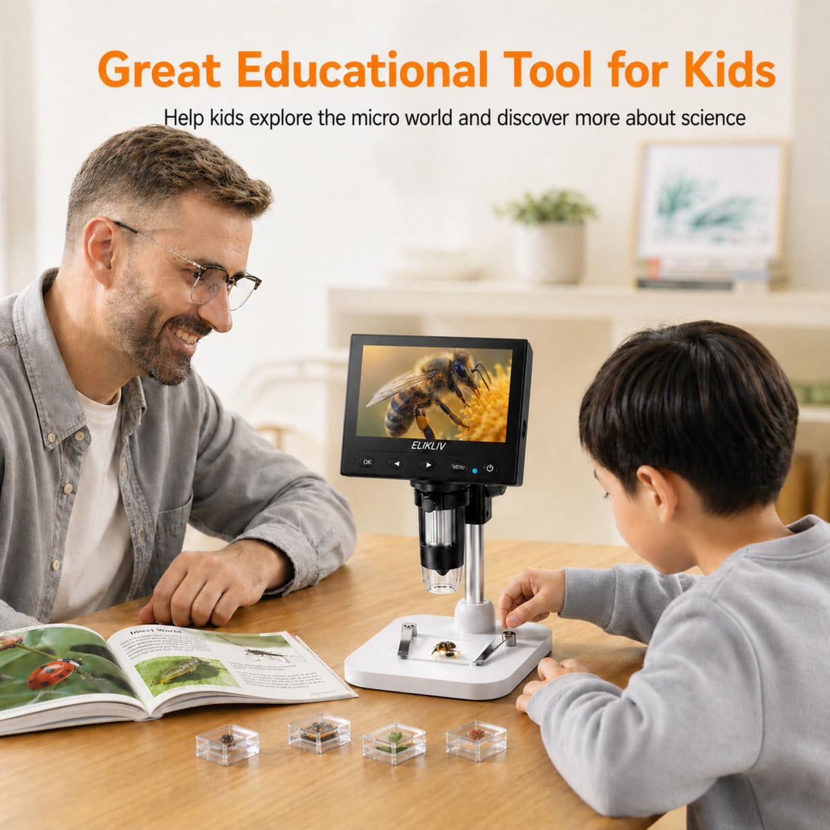 Elikliv Digital Coin Microscope 1000x with Lights