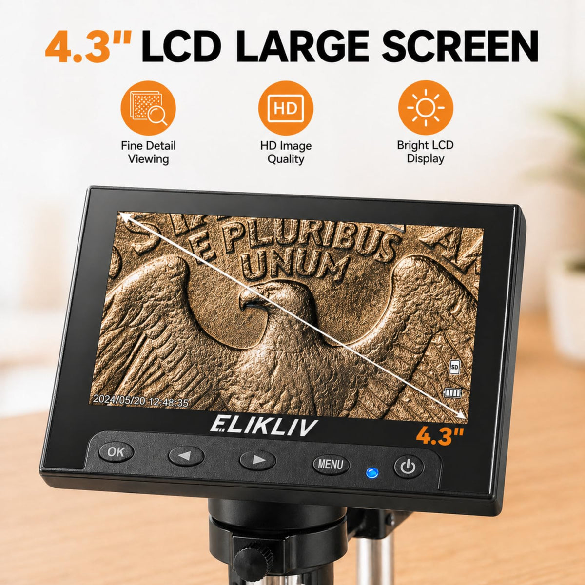 elikliv digital coin microscope 1000x rear design product view | Smaro