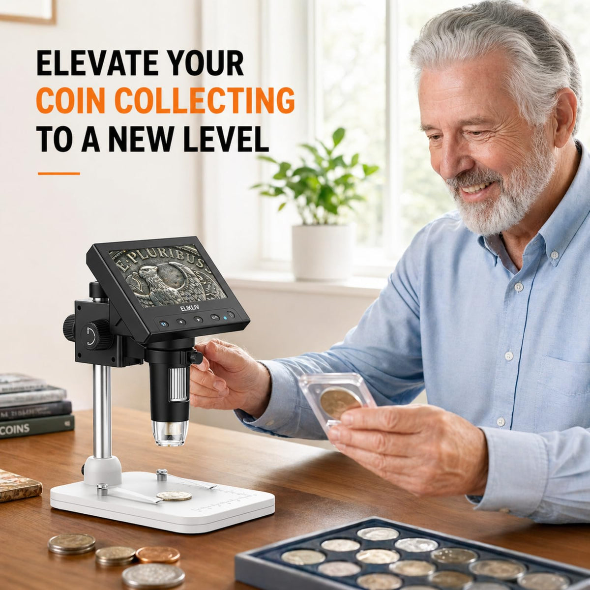 elikliv digital coin microscope 1000x side profile product view | Smar