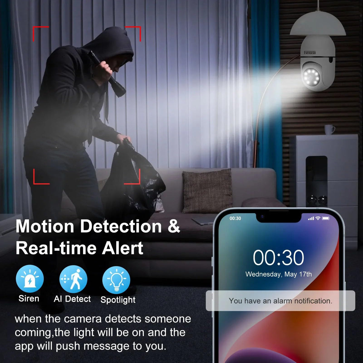everseco 4pack 2k 3mp wireless light bulb security camera feature clos