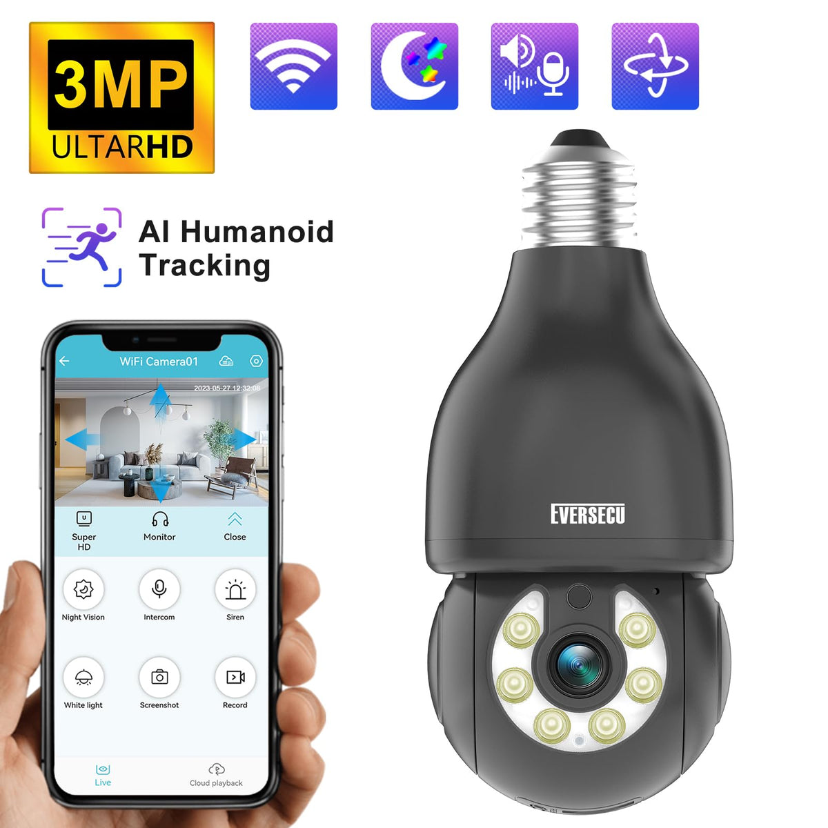 Everseco HD 2K 3.0MP Wireless Security Camera rear design | Smaronics