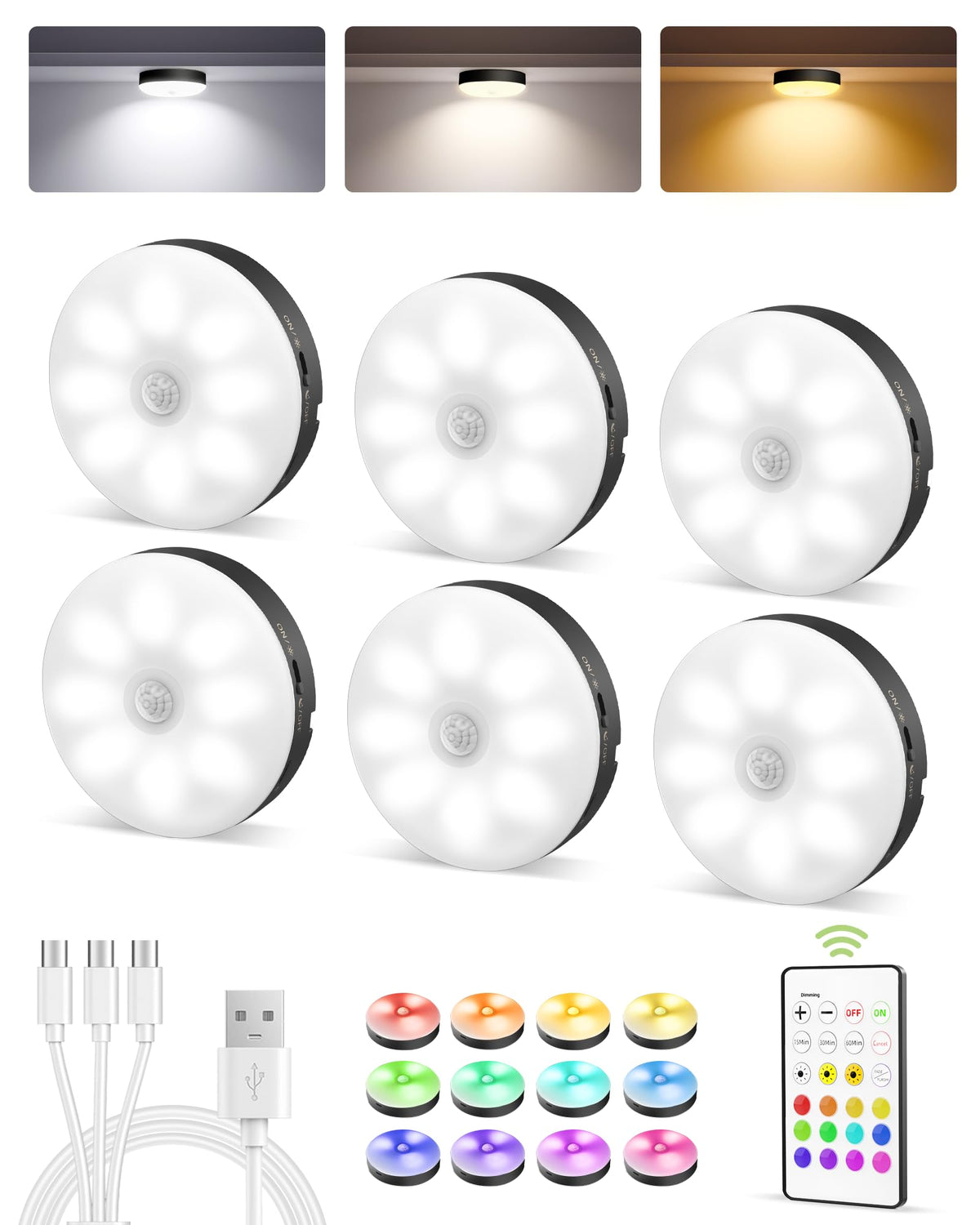EZVALO RGB Under Cabinet Puck Lights with Remote image 10