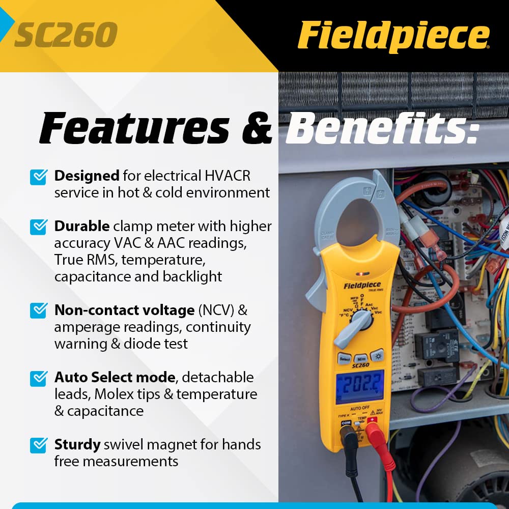 fieldpiece compact hvacr clamp multimeter sc260 rear design product vi