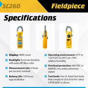 fieldpiece compact hvacr clamp multimeter sc260 side profile product v