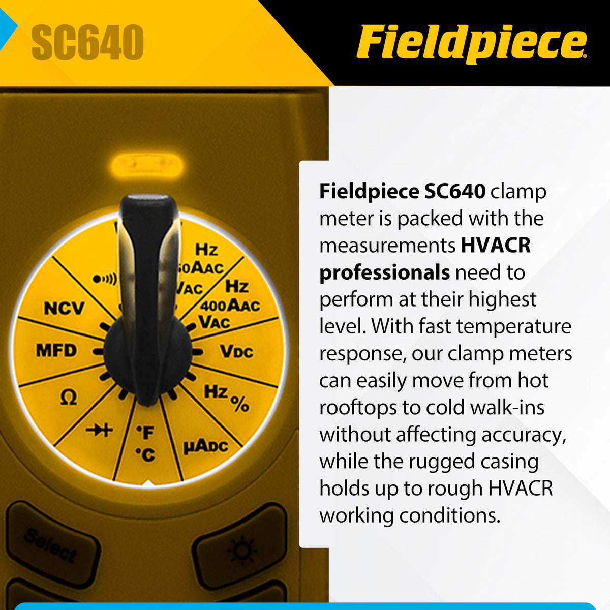 fieldpiece sc640 swivel clamp meter feature close up view | Smaronics