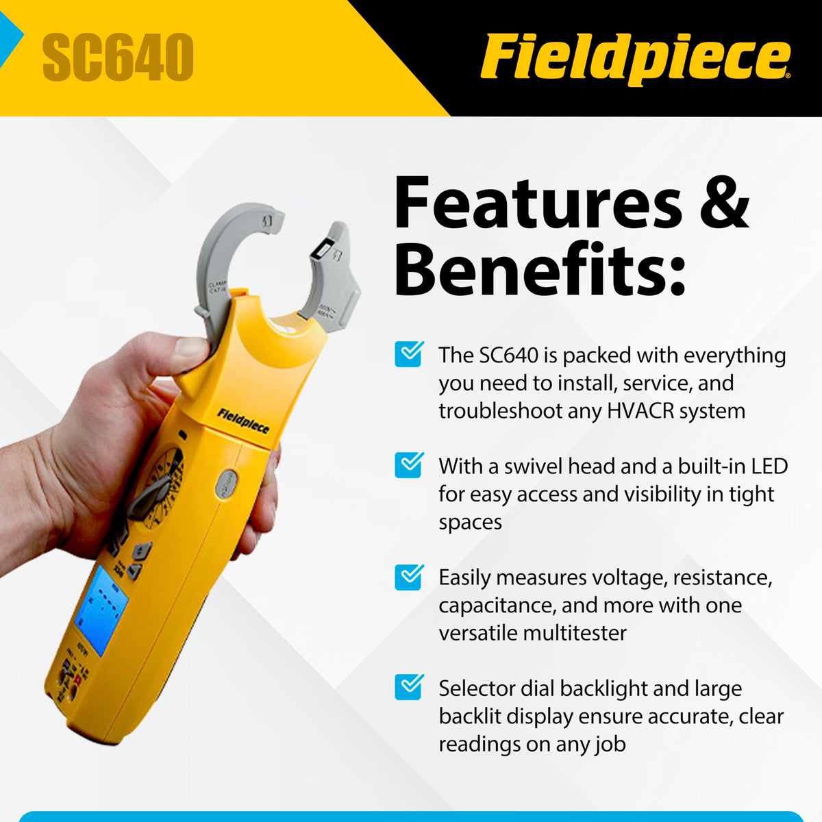 fieldpiece sc640 swivel clamp meter rear design product view | Smaroni