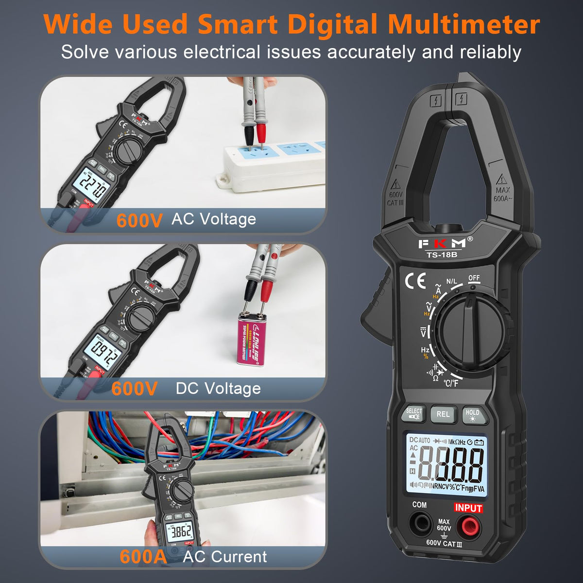 FKM Clamp Meter, True-RMS 6000 Counts AC Clamp Meter image 4