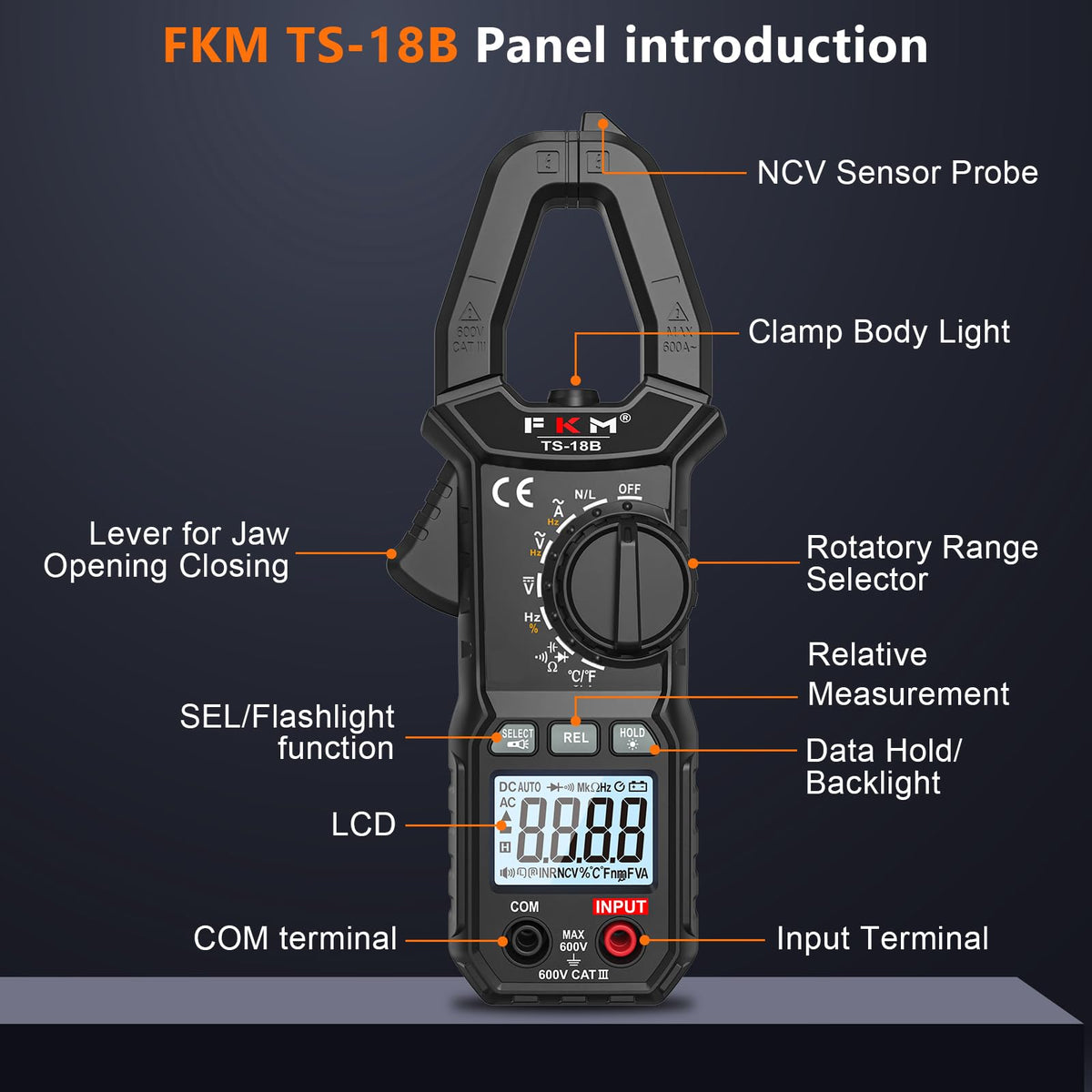FKM Clamp Meter, True-RMS 6000 Counts AC Clamp Meter image 9