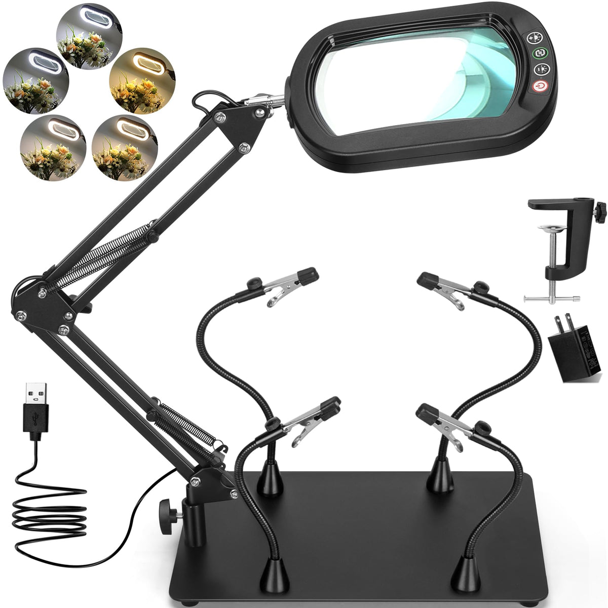 flexible magnetic helping hands and soldering station magnifier front