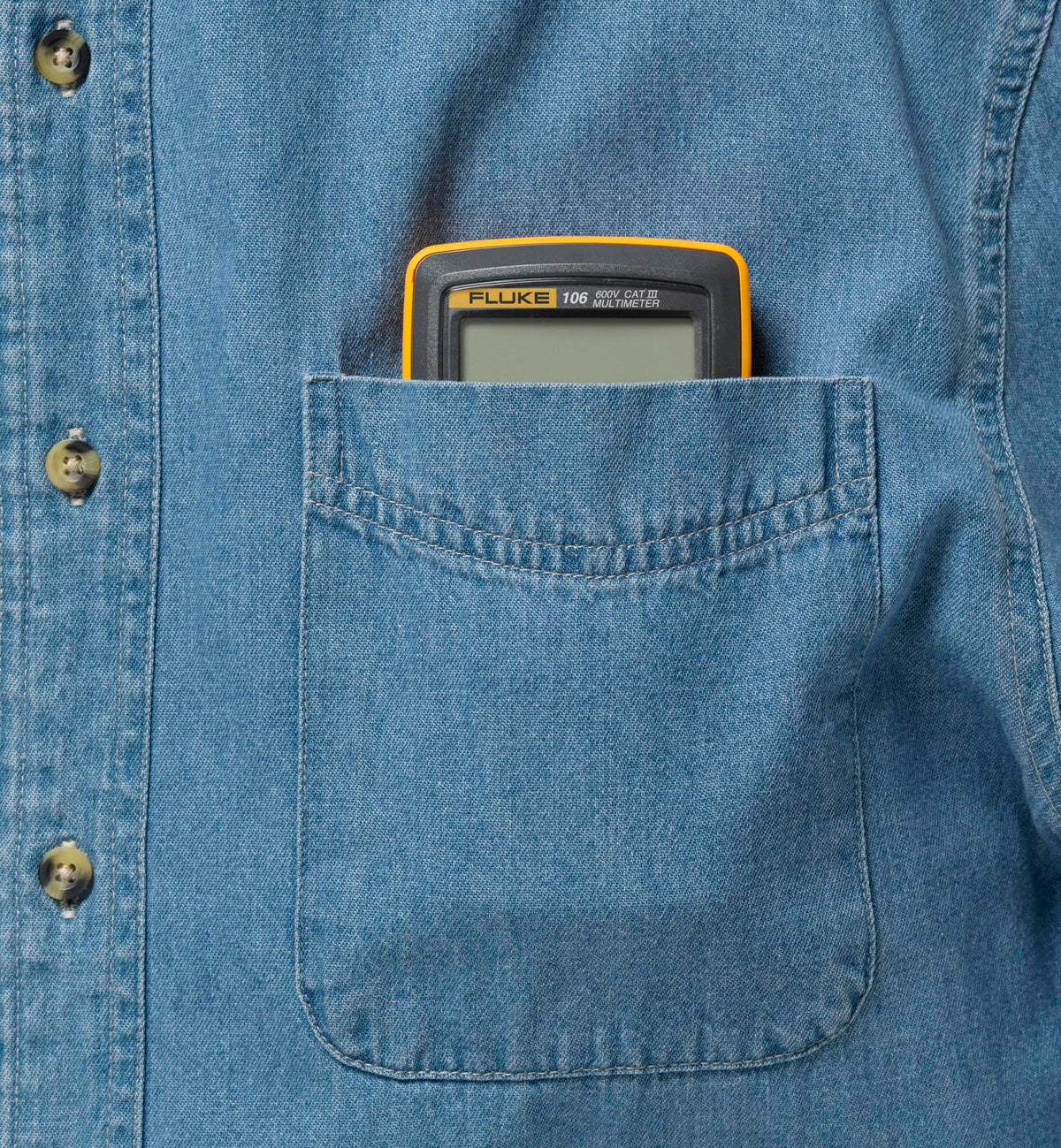 Fluke 106 Digital Multimeter, CAT III 600V side profile | Smaronics