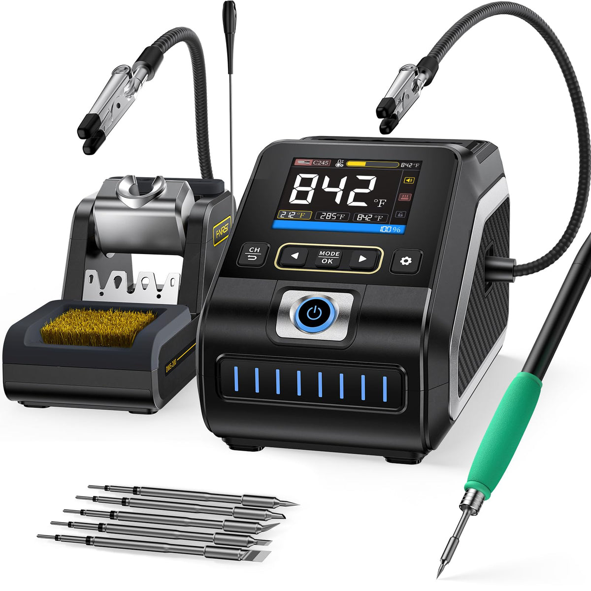 FNIRSI DWS-200 200W Soldering Station Kit front angle | Smaronics