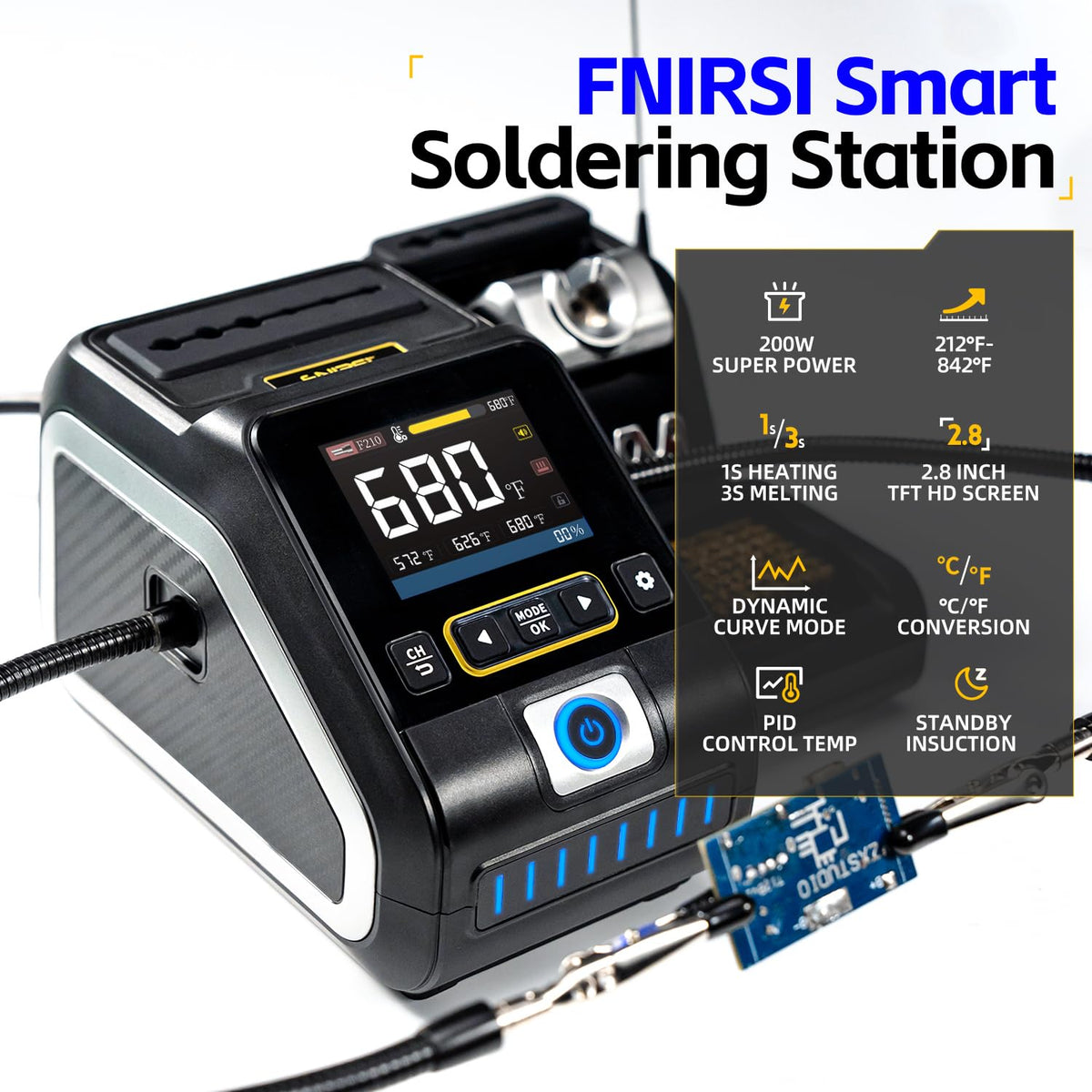 FNIRSI DWS-200 200W Soldering Station Kit side profile | Smaronics