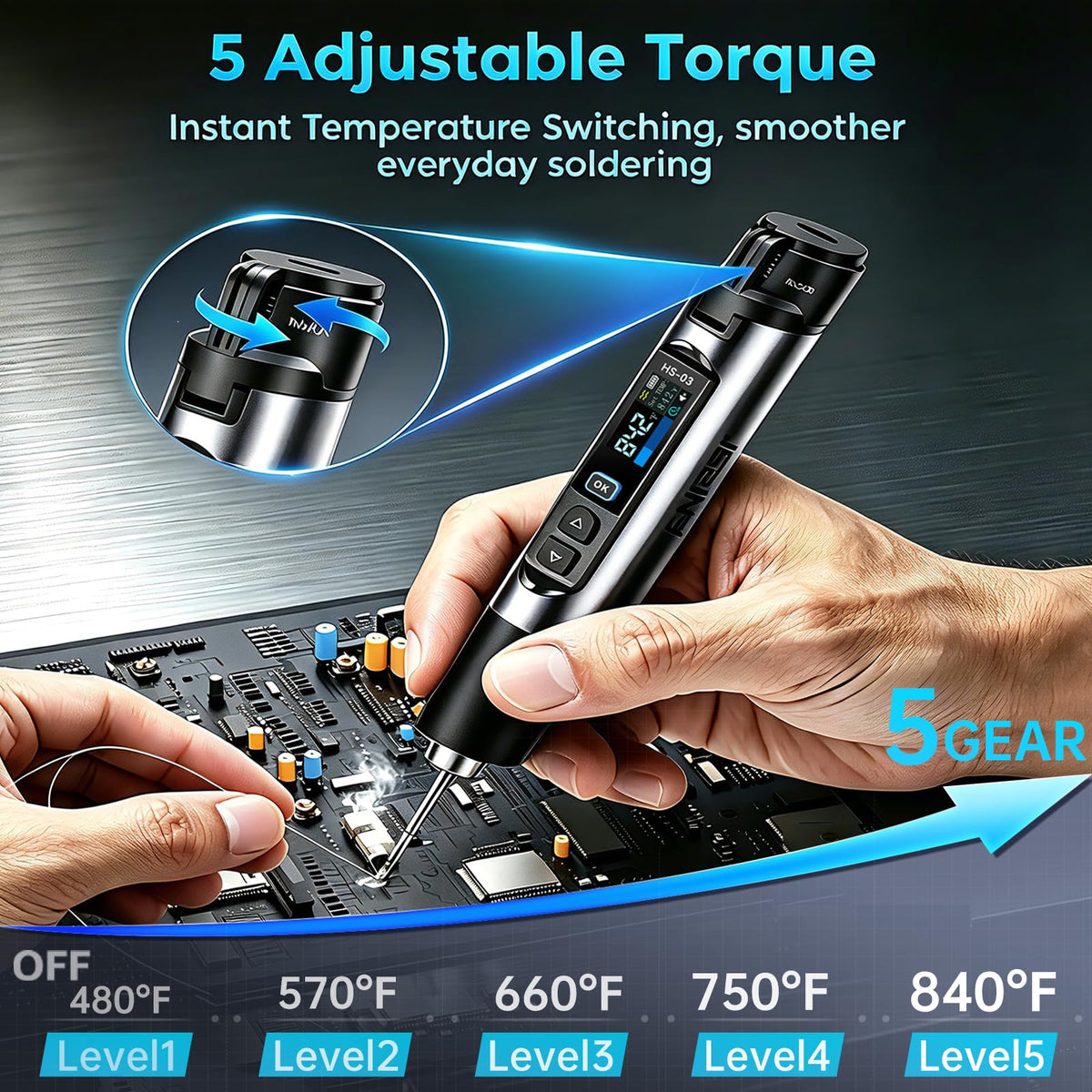 FNRSI HS-03 Cordless Soldering Iron Kit rear design | Smaronics