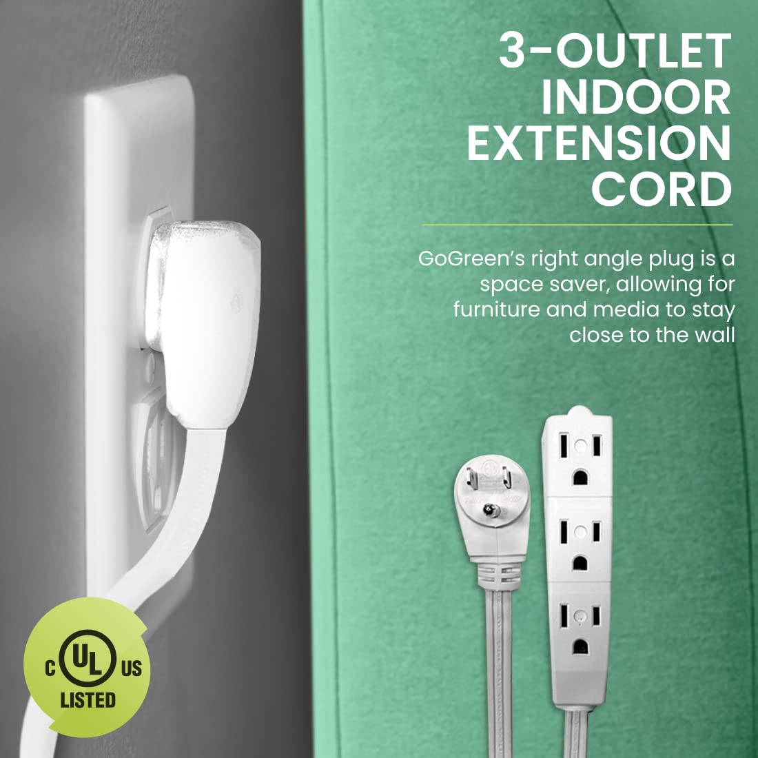 gogreen power 15ft extension cord side profile product view | Smaronic