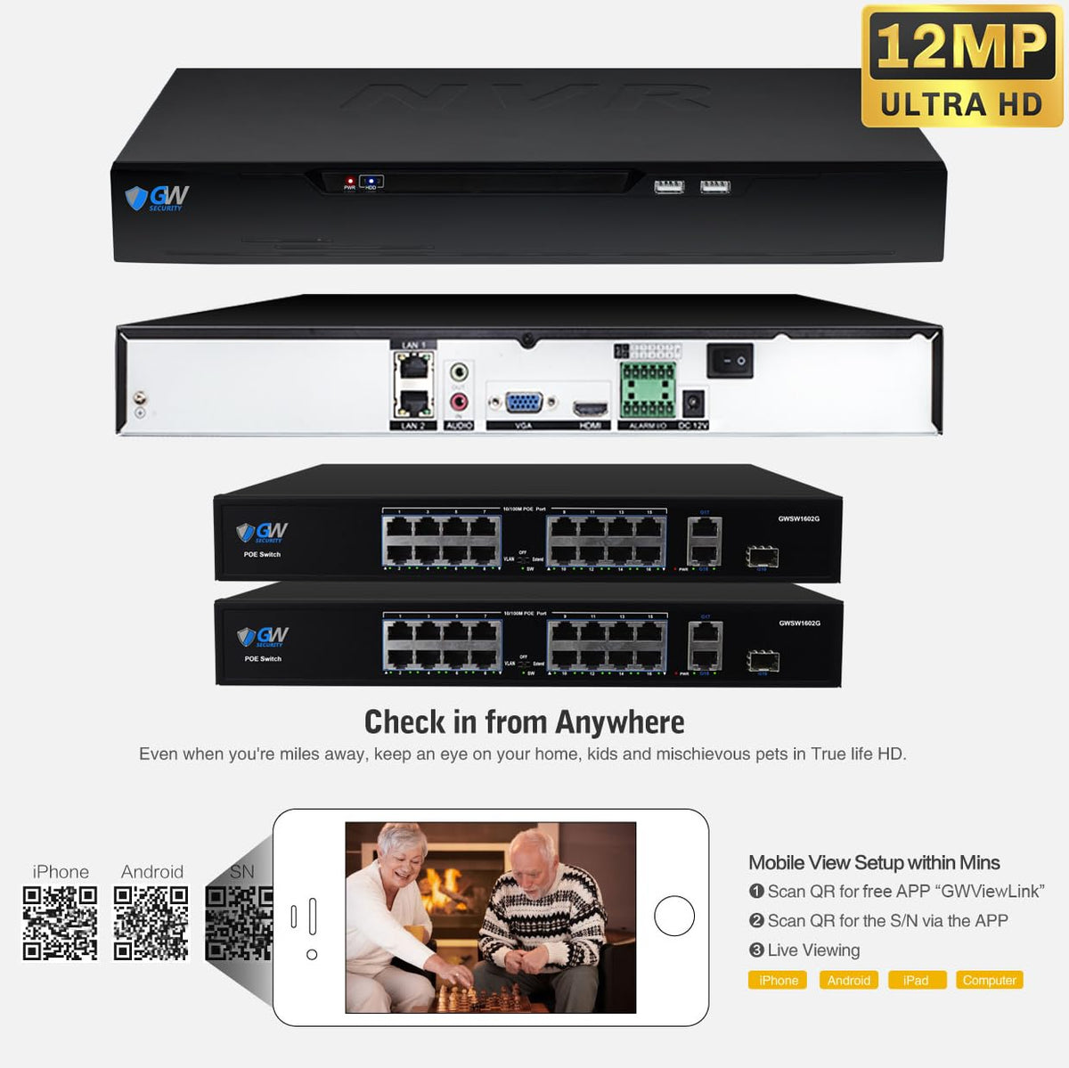 gw security 32 channel 4k face recognition camera system side profile