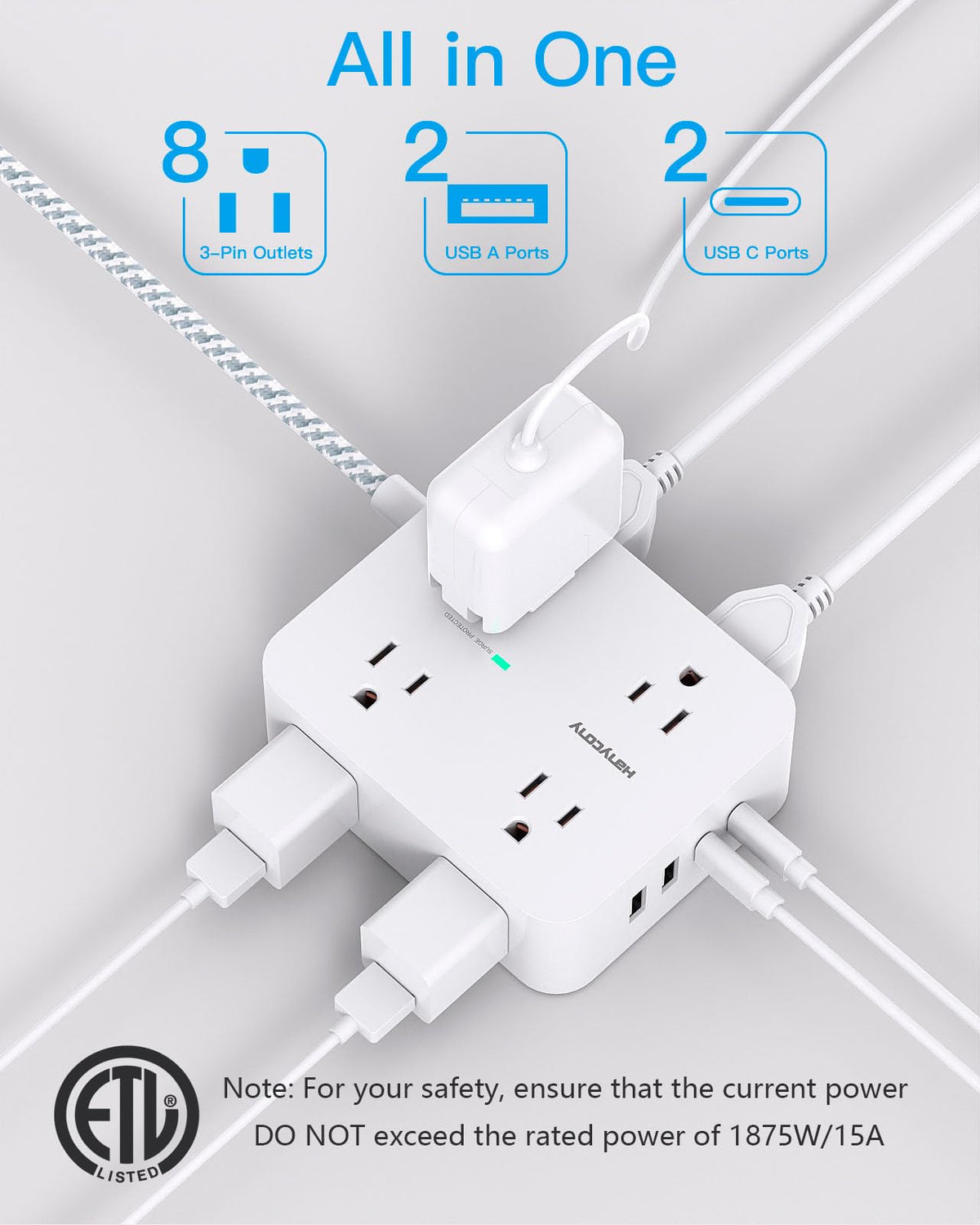 HANYCONY Surge Protector Power Strip rear design | Smaronics