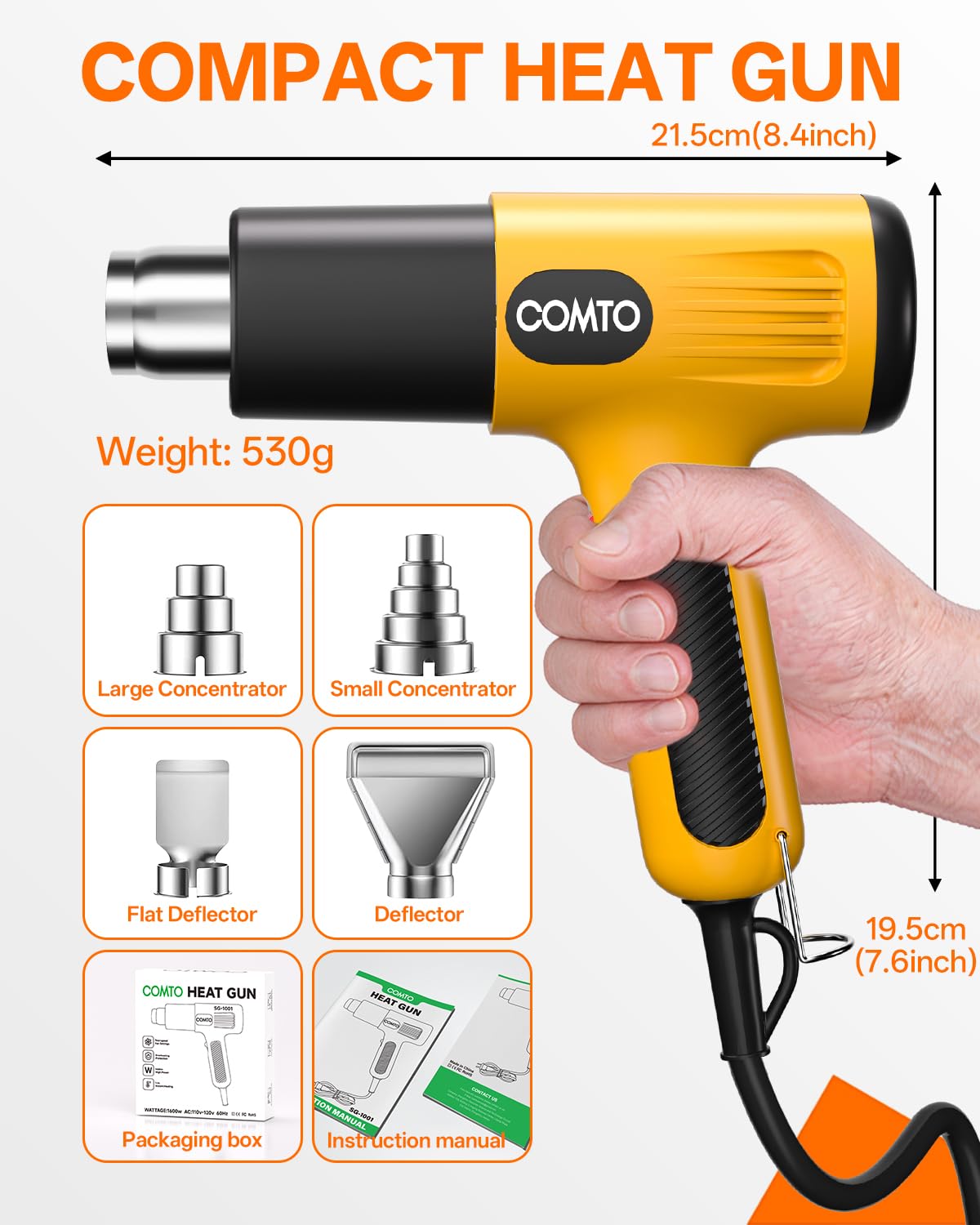 heat gun 1600w hot air gun package contents view | Smaronics