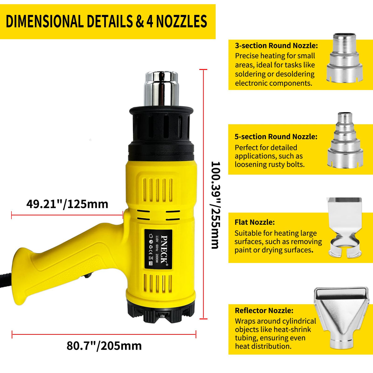 heat gun 2000w variable temperature side profile product view | Smaron