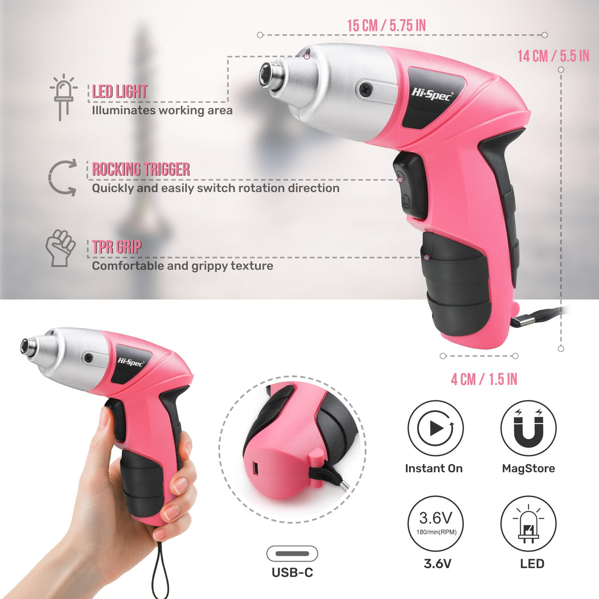 hi spec small electric screwdriver mini drill set side profile product