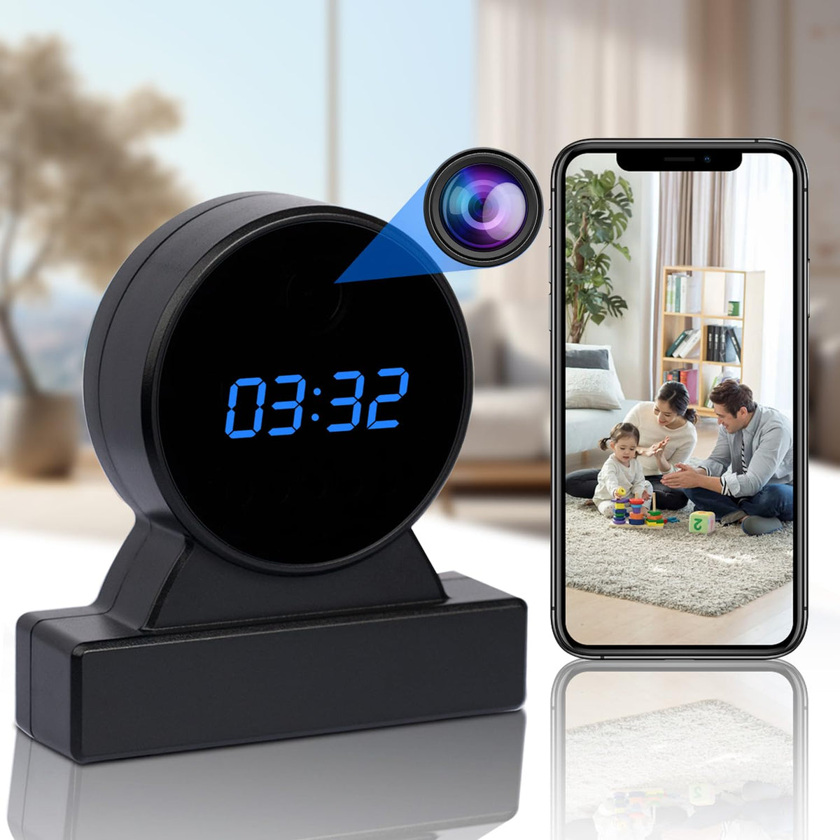 hispycam wireless hidden camera clock full hd 1080p front angle produc
