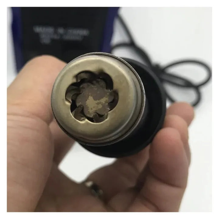 Detailed close-up of the hot air nozzle from the Kada 878D+ rework station, highlighting the heating element and air flow design.
