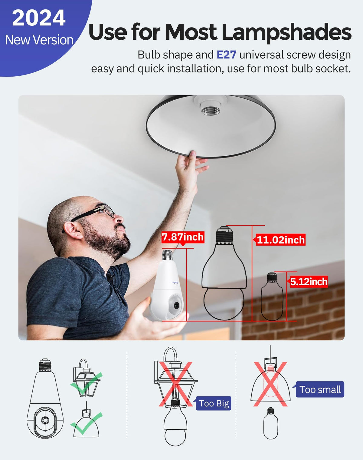 Hugolog 3K 5MP Light Bulb Security Camera side profile | Smaronics