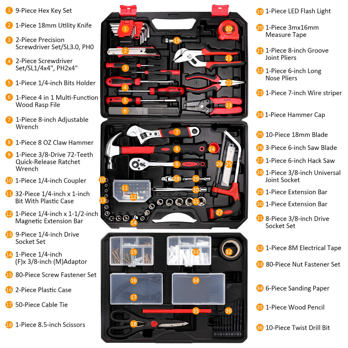 KingTool 325 Piece Home Repair Tool Kit rear design | Smaronics